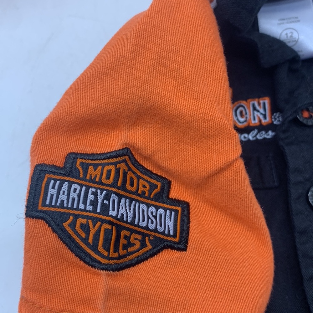 Harley-Davidson black orange kids button down shirt - size 12M - Picture 4 of 7